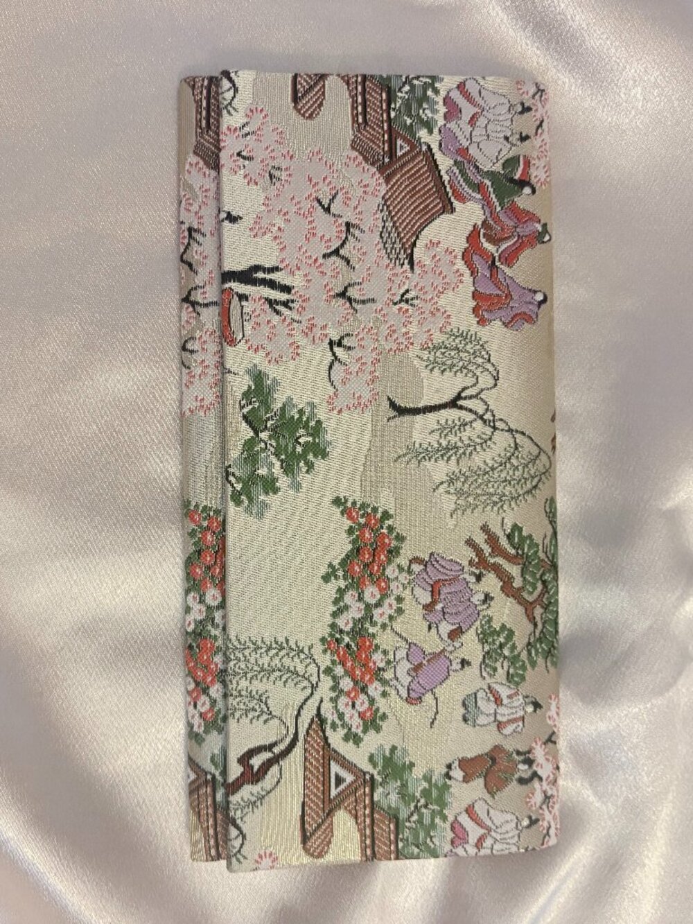 Vintage Takashimaya Kyoto Japan Silk Brocade Long Wallet Heian Court Scene